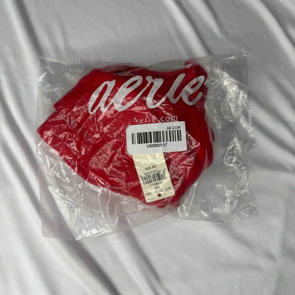 Aerie Red Front‎ Tie Scoop Neck Halter Bikini Top XXS New 075-0753-1382